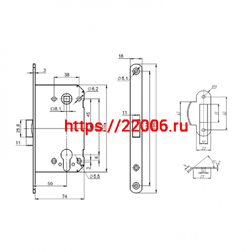 Корпус Punto (Пунто) замка PL85-50 CP (хром) фото 3