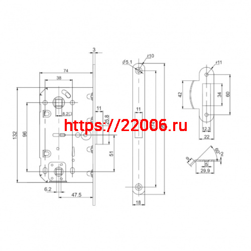 Защелка Punto (Пунто) врезная PL96WC-50/BL SSC-16 сатин.хром фото 3