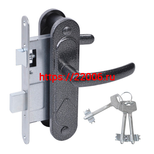 Замок Absolyute (Абсолют) врезной сувальдный с защёлкой в комплекте с ручкой ЗВ9.2-08 (серебро антик), 3 кл.