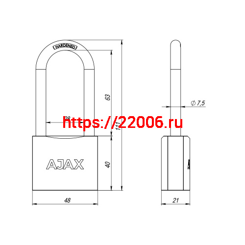 Замок Ajax (Аякс) навесной PD-0150-L MS 3 key англ./коробка фото 3