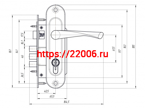 Замок Zenit (Зенит) врезной цилиндровый с защёлкой в комплекте с ручкой ЗВ7-60.1-02 (медь), 5 кл. фото 2