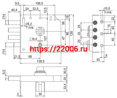 Замок Elbor (Эльбор) накладной сувальдный с задвижкой Базальт 1.05.59.МА (медный антик), 5 кл. /32780/ фото 2