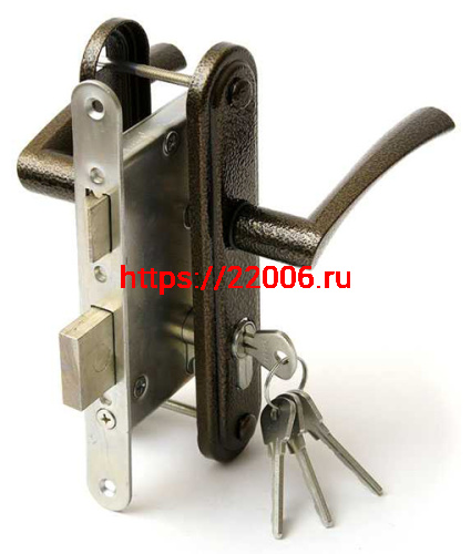 Замок Zenit (Зенит) врезной цилиндровый с защёлкой в комплекте с ручкой ЗВ4-3.07 (медь), 4 кл.