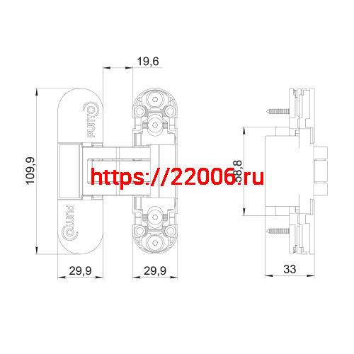 Петля Punto (Пунто) скрытой установки UNION 2.0 ZN (2.2) BL черный фото 3