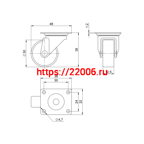 Опора колесная Ajax (Аякс) с площадкой WL/B-30R/15kg резина фото 2