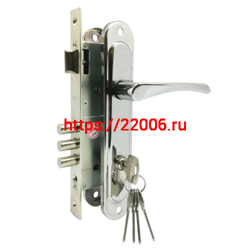 Замок Zenit (Зенит) врезной цилиндровый с защёлкой в комплекте с ручкой ЗВ4-85.3 (хром), 5 кл.