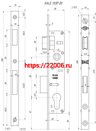 Корпус Kale kilit (Кале килит) узкопрофильного замка с защёлкой 153/P (20 mm) w/b (хром) фото 2