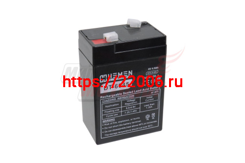Аккумулятор герметичный 6В 4,5Aч HEMEN ENERGY DT6045(OT4.5-6/A)(70x48x100mm)(электромашинки)
