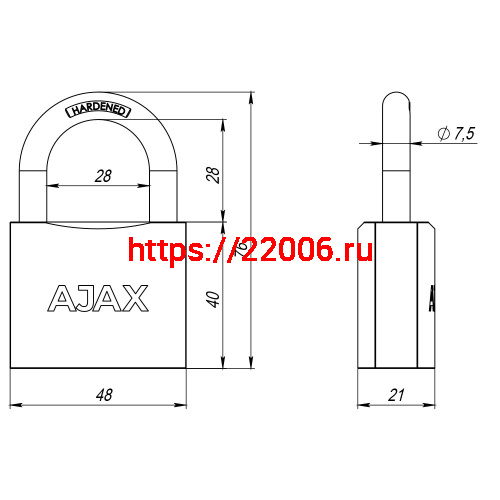 Замок Ajax (Аякс) навесной PD-0150 (PD-01-50) 3 key англ. фото 3