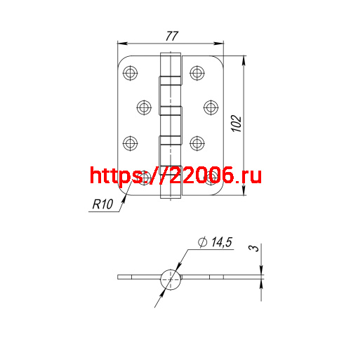 Петля Fuaro (Фуаро) из нержавейки универсальная IN4400U-R10 INOX (4BB-R10 102х76х3) фото 4