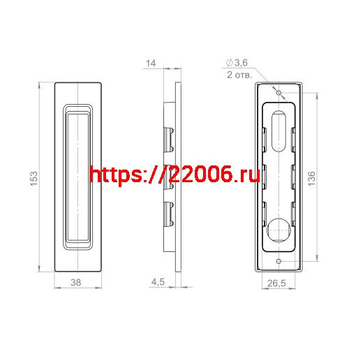 Ручка Punto (Пунто) для раздвижных дверей SH.SLQ152.010 (Soft LINE SLQ-010) SSG сатин.золото фото 3