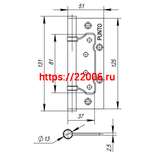 Петля Punto (Пунто) универсальная без врезки IN5200W CF (200-2B 125x2,5) кофе фото 3