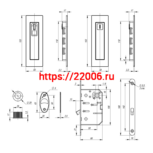 Защелка Armadillo (Армадилло) с ручками для раздвижных дверей SH.URB153.KIT011-BK (SH011 URB) АВ-7 бронза фото 4