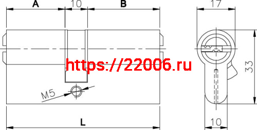Цилиндровый Kale kilit (Кале килит) механизм 164 BN/80 (30+10+40) mm латунь 5 кл. фото 2