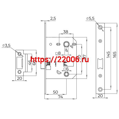 Защелка Ajax (Аякс) врезная PLASTLP72-50 (LP72-50) SN мат.никель фото 3