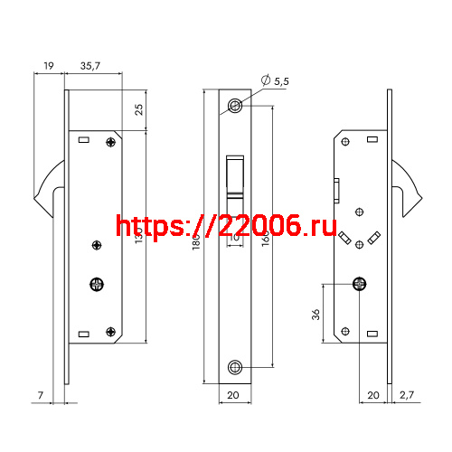 Замок Punto (Пунто) врезной крестообразный узкопрофильный METLR-201F (LR-201F) 3key CP хром фото 3