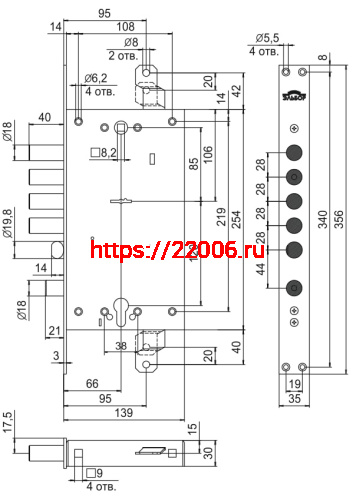 Замок Elbor (Эльбор) врезной двухсистемный Рубин 1.08.46 с тягами, 5 кл. /27647/ фото 2