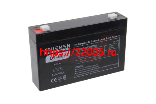 Аккумулятор герметичный 6В 7Aч HEMEN ENERGY DT607 (OT7-6)(151x35x94mm)(электромашинки)