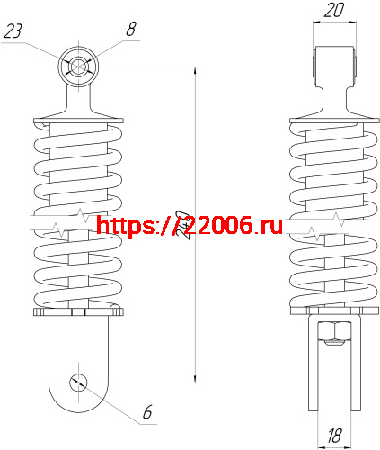 Амортизатор перед. (L-240мм, D1-22мм,d1-8мм,Н1-20мм,d2-6мм, Н2-18мм) FT50QT, QT-3, Honda Lead90 и аналоги фото 2