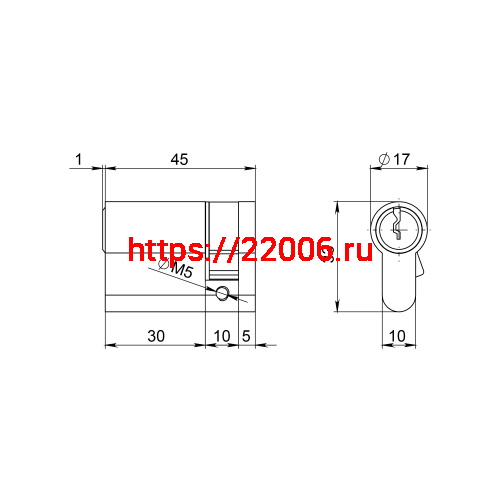 Цилиндровый Fuaro (Фуаро) механизм (100 ZA/45) 1000ZAKey45(5+10+30) CP хром 5Key фото 3