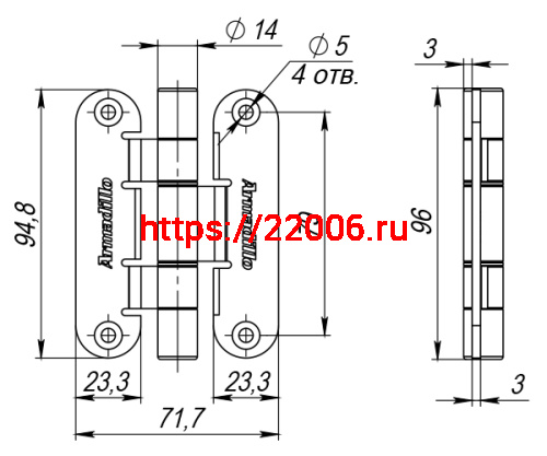 Петля Armadillo (Армадилло) универсальная OPTIMUM Mini SC Мат. хром фото 4