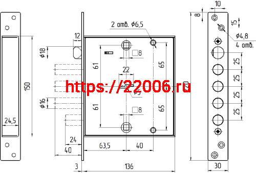 Замок Mettem (Меттэм) врезной сувальдный с защёлкой ЗВ9 144.0.0, 5 кл. (ключ 60 мм) фото 2