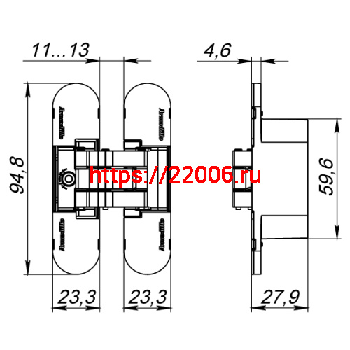 Петля Armadillo (Армадилло) скрытой установки U3D4000 AB (9540UN3D) бронза фото 5