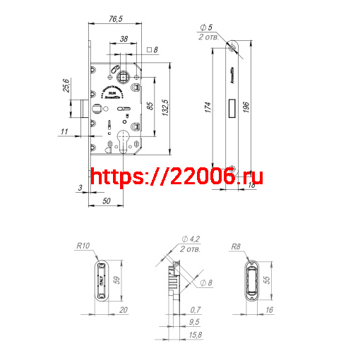 Замок Armadillo (Армадилло) межкомнатный магнитный под цилиндр с ответной планкой GRAVITY G02.196.50.85 SN мат никель фото 3