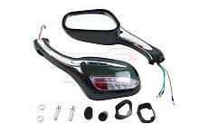 Зеркала (070) пласт.Каплевидные объемные зеленые, поворотник (круглый разъем под скутер)