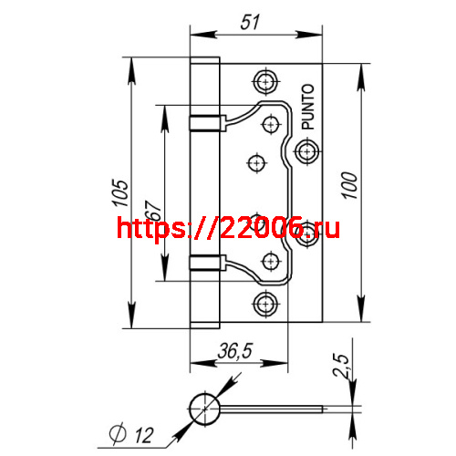 Петля Punto (Пунто) универсальная без врезки IN4200W CP (200-2B 100x2,5) хром фото 3