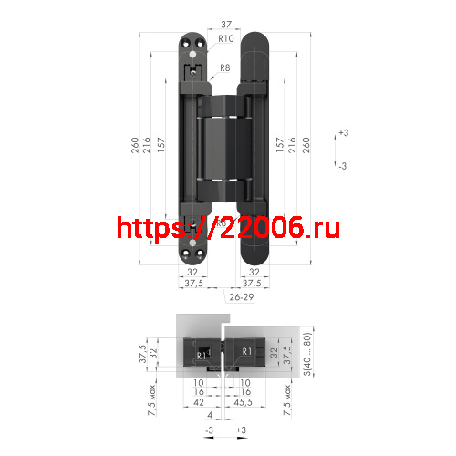 Петля Armadillo (Армадилло) скрытой установки U3D2200.VPG SC мат. хром TECH фото 2