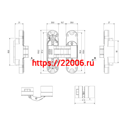 E30200.85.06 (никель) петля AGB (АГБ) ECLIPSE 2.2 (4 накладки в комплекте)