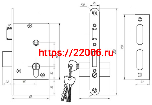 Замок Zenit (Зенит) врезной цилиндровый с защёлкой в комплекте с ручкой ЗВ4-3.03 (черный), 4 кл. фото 2