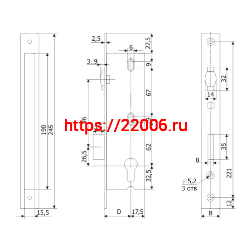 Корпус Guardian (Гардиан) узкопрофильного замка с регулируемой роликовой защелкой PROFI 30.11P.24 /123:225/ фото 2