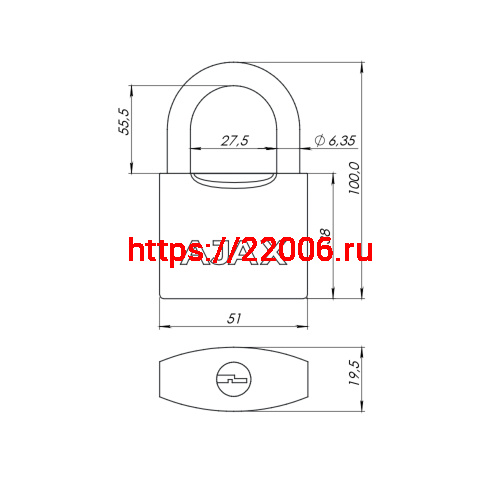 Замок Ajax (Аякс) навесной PD-0550L 3 key фото 2