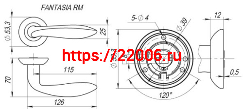 Ручка Fuaro (Фуаро) раздельная R.RM54.FANTASIA (FANTASIA RM) SN/CP-3 матовый никель/хром фото 2