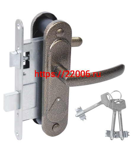 Замок Absolyute (Абсолют) врезной сувальдный с защёлкой в комплекте с ручкой ЗВ9.2-08 (бронза), 3 кл.