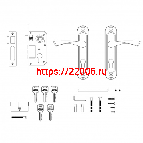 Замок Punto (Пунто) цилиндровый в комплекте с ручкой LOCKSET15.CRONA.4061-3 (KIT P15 4061/3 CRONA) AB бронза фото 4