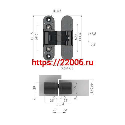 Петля Armadillo (Армадилло) скрытой установки U3D6000 CP (11160UN3D) хром фото 3