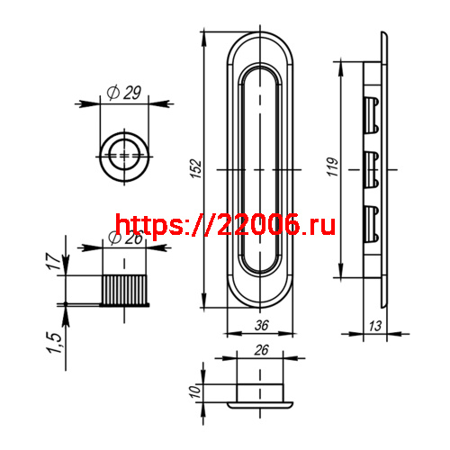 Ручка Armadillo (Армадилло) для раздвижных дверей SH.LD152.010 (SH010) WAB-11 матовая бронза фото 4