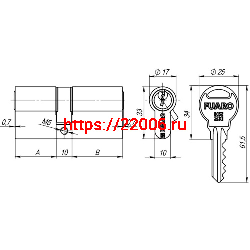 Цилиндровый Fuaro (Фуаро) механизм (R300/60) R3000Key60(25+10+25) CP хром 5Key фото 2