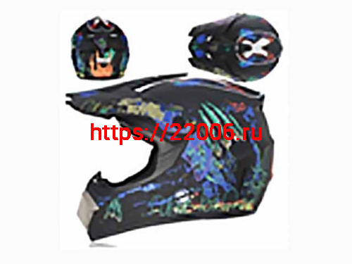 Мотошлем VIRTUE MD-905 Кросс черный матовый с синим граффити (L)