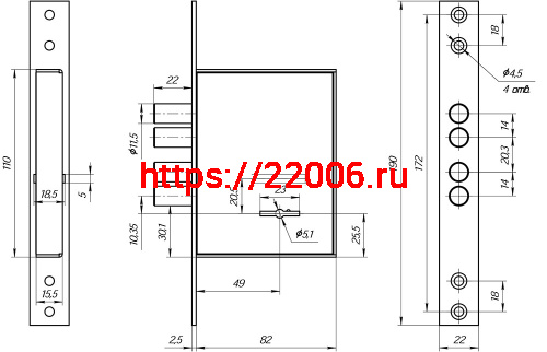 Замок Mettem (Меттэм) врезной сувальдный ЗВ8 290.0.0, 5 кл. фото 2