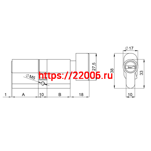 Цилиндровый Fuaro (Фуаро) механизм (200 ZM/100) 2000ZM Knob 100 (45+10+45) BL-24 черный 5Key с вертушкой фото 3