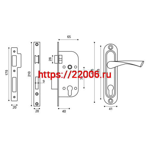 Замок Punto (Пунто) цилиндровый в комплекте с ручкой LOCKSET16.CRONA.4070-1 (KIT P16 4070 CRONA) SN мат.никель фото 3