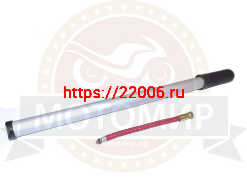 Насос вело ручной простой, длинный, со шлангом, металлический 22х400мм, серебр., черный