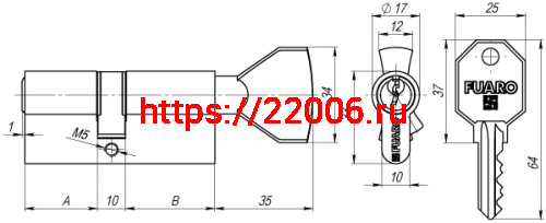 Цилиндровый механизм Fuaro (Фуаро) с вертушкой 100 CM 80 mm (30+10+40) CP хром фото 3