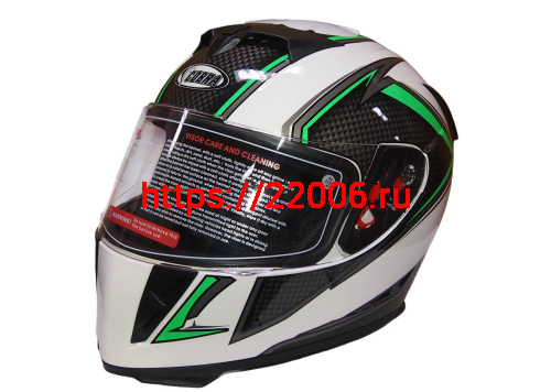 Шлем интеграл COBRA JK311, белый с черным и зеленым(9), размеры M