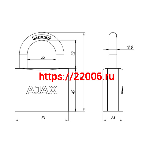 Замок Ajax (Аякс) навесной PD-0163 (PD-01-63) 3 key англ. фото 3