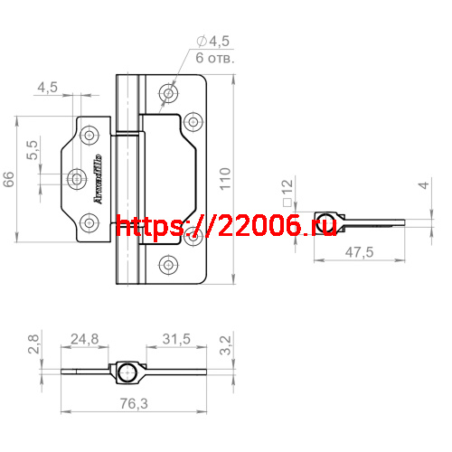 Петля Armadillo (Армадилло) универсальная без врезки IN4300.US BL черный фото 3